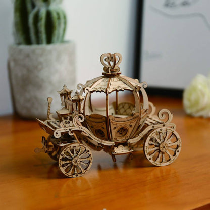 3D Laser Cut Wooden Puzzle: Pumpkin Carriage