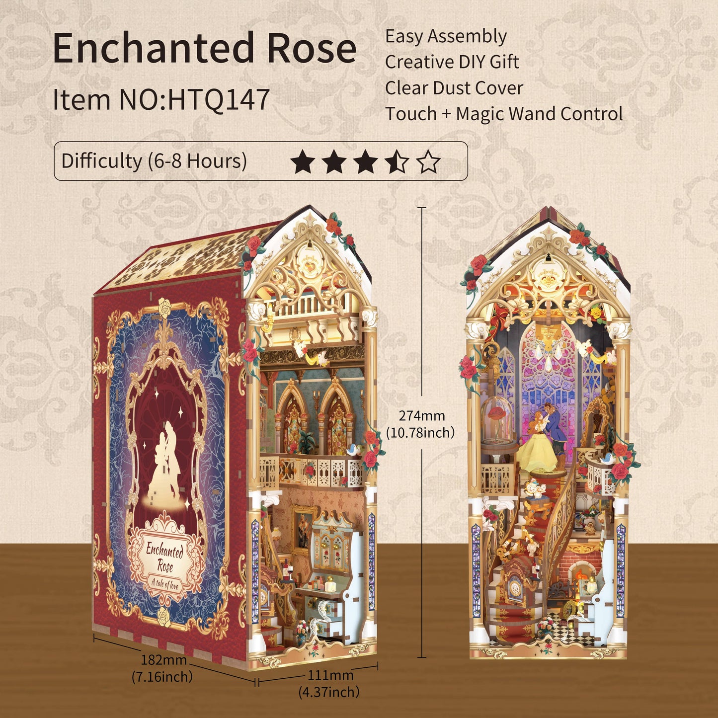DIY Book Nook Kit: Enchanted Rose w/ Dust Cover