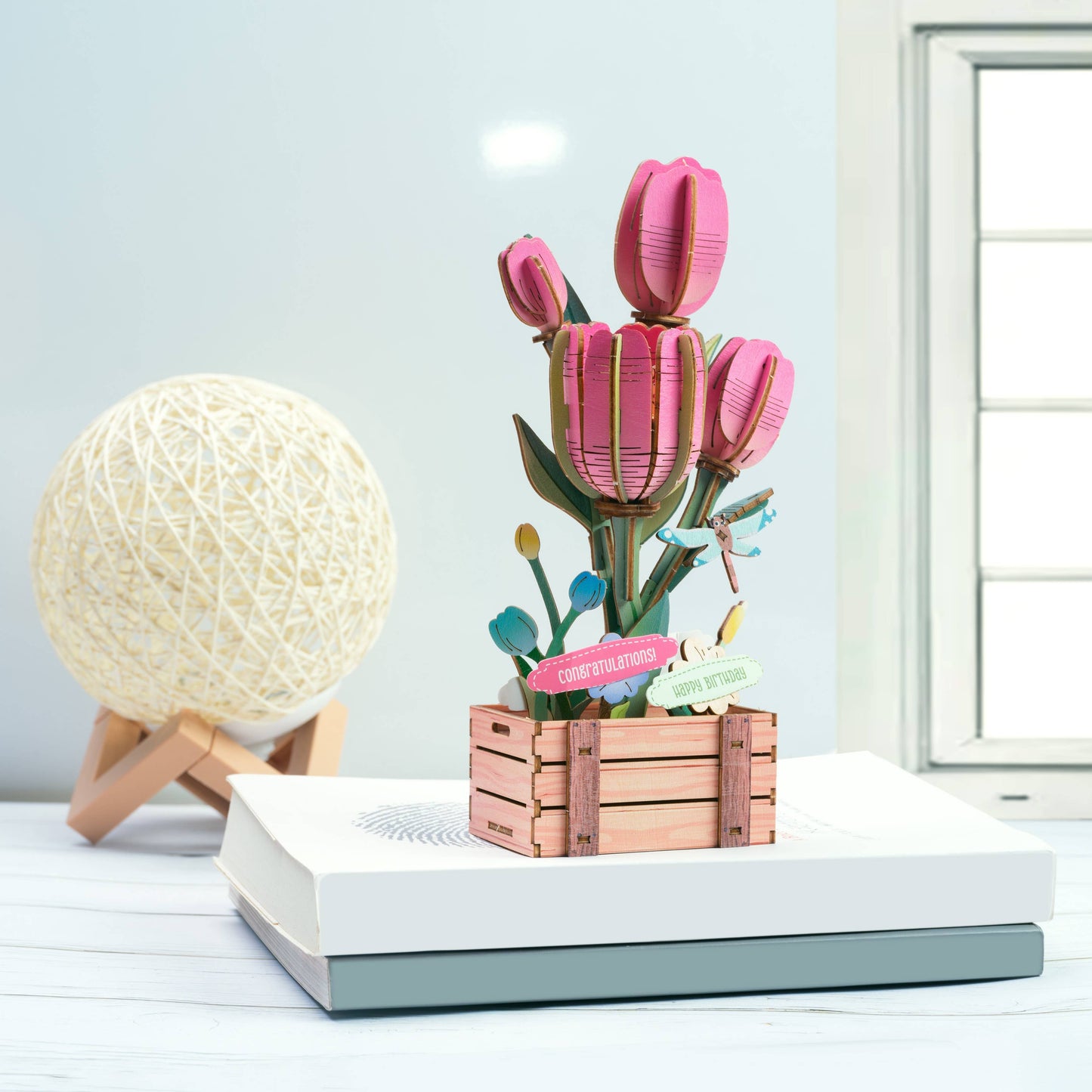DIY Wooden Puzzle Kit - Pink Tulip Bloom Set