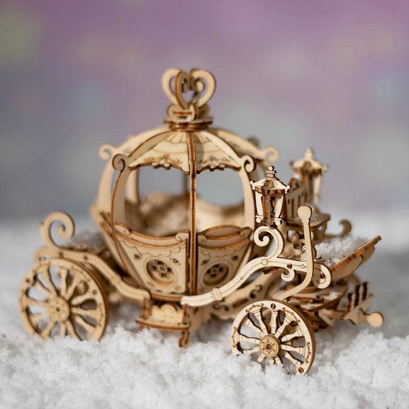 3D Laser Cut Wooden Puzzle: Pumpkin Carriage